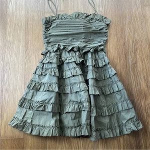 RED Valentino Women Ruffled Taffeta Green Olive Dress Size 44 6